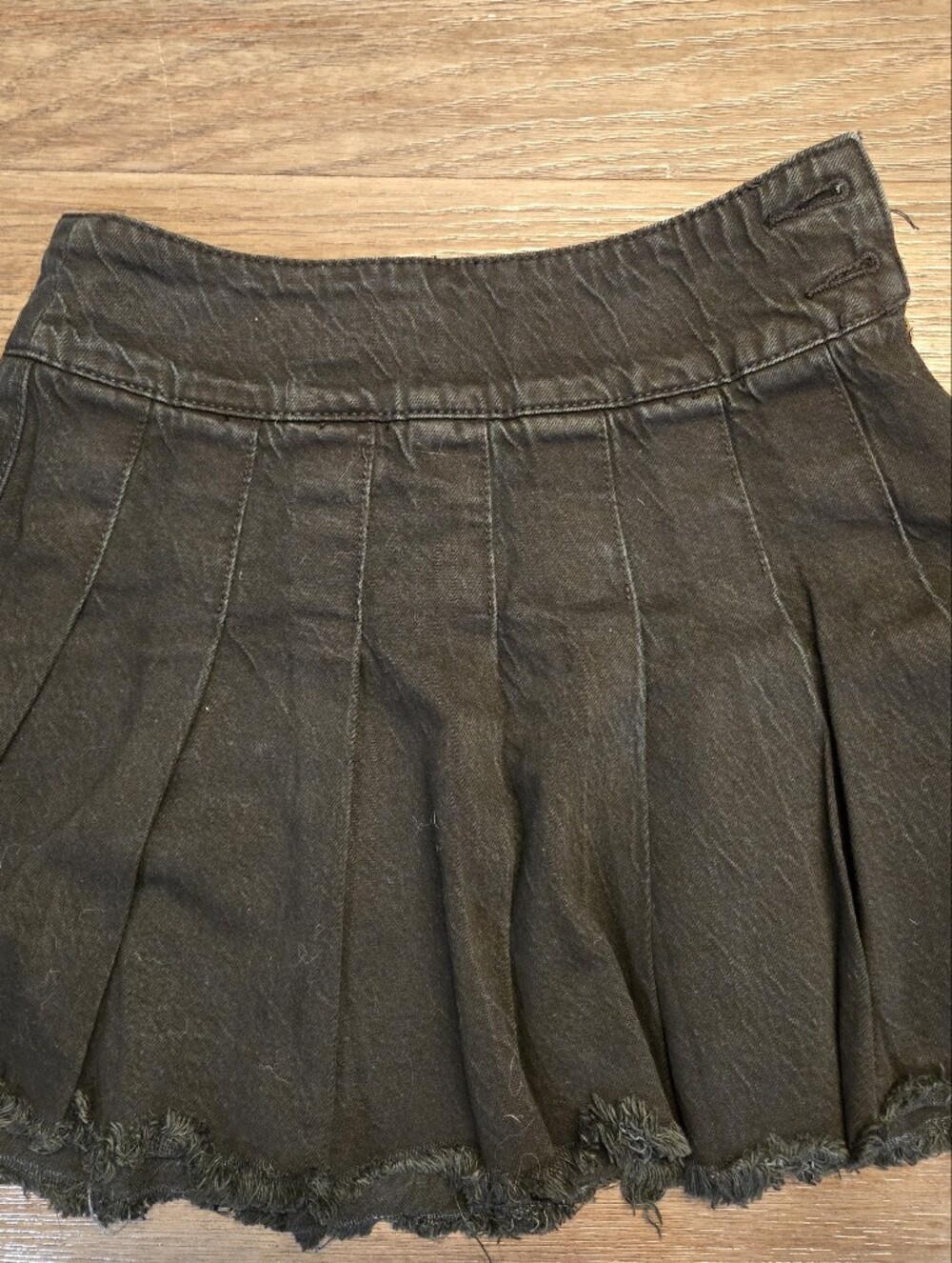 We The Free Black Denim Pleated Skater Mini Skirt